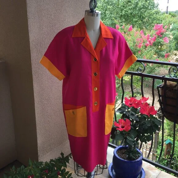 Vintage Tailored NR1 Color Block Shirtwaist Dress - Picture 2 of 15